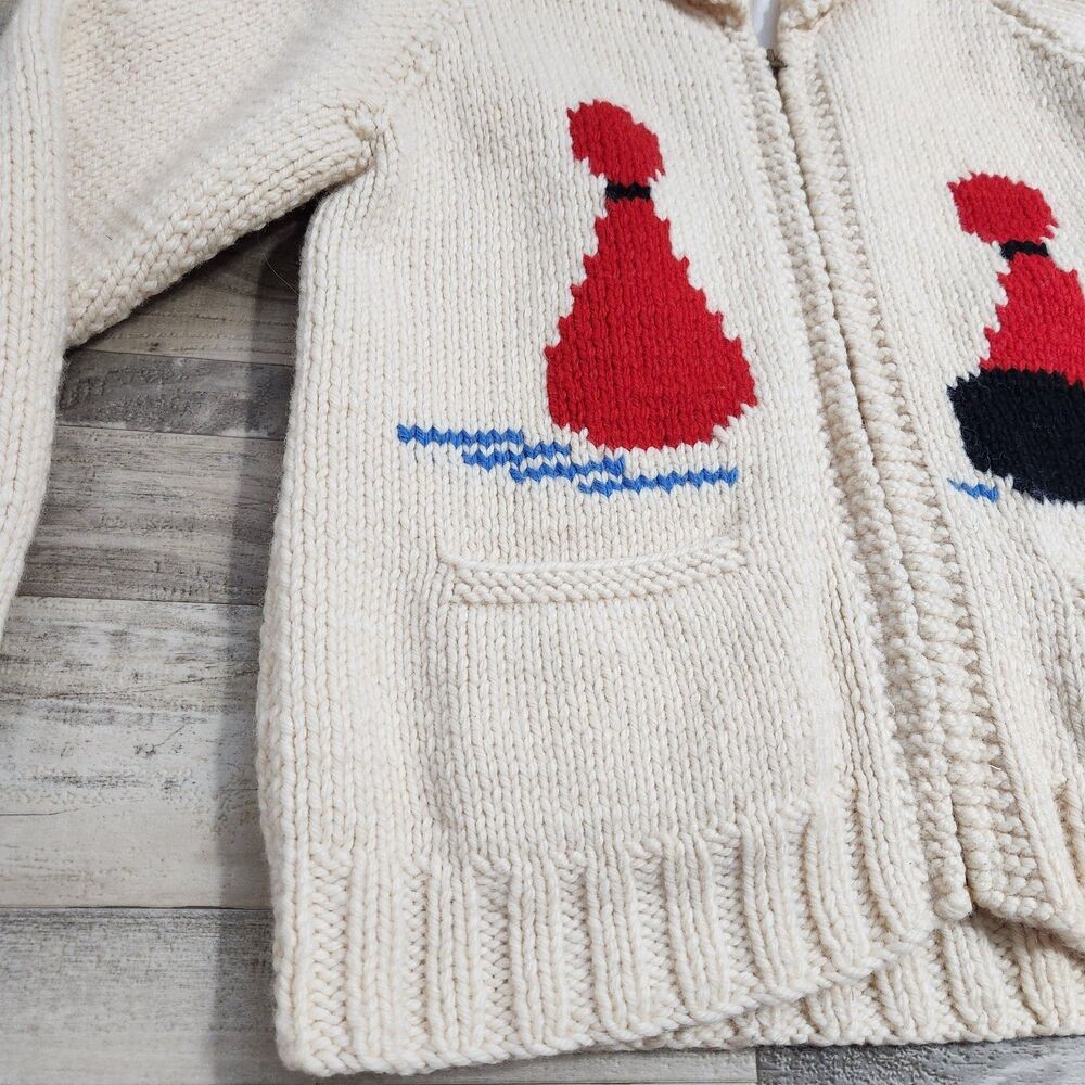 Bowling Cowichan Sweater 1950s Hand Knit Lined Wool Cardigan Talon Zip Pinup  M - Picture 6 of 16